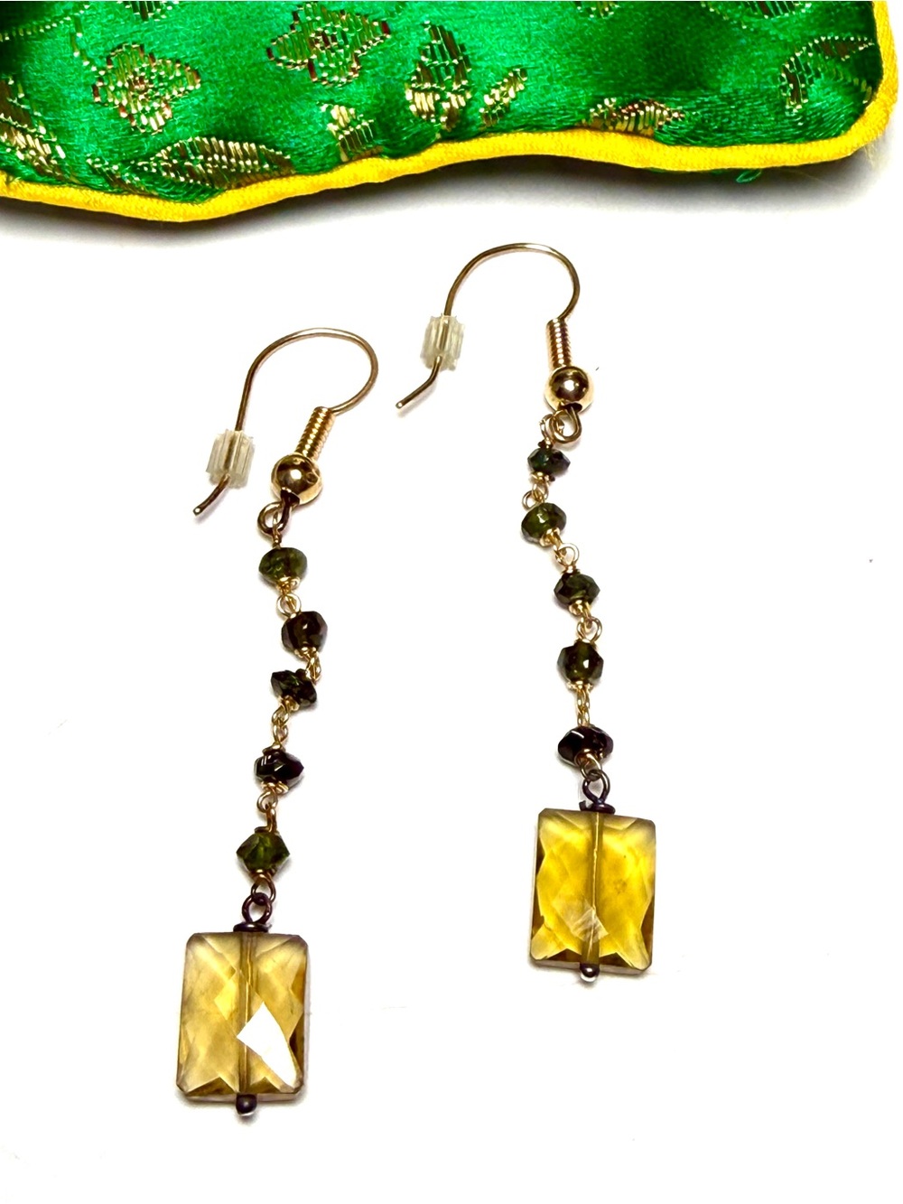 Gold-Tone Yellow Glass Dangle Earrings